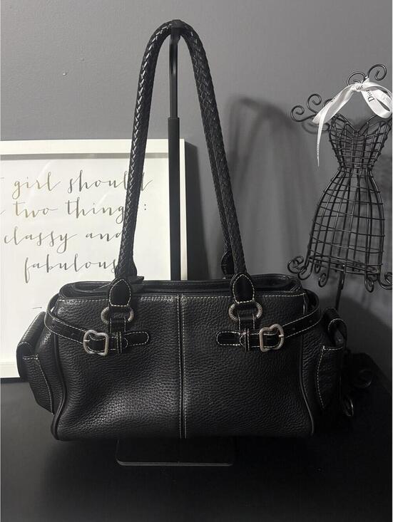 Brighton Handbags - Brighton Black Pebbled Leather Satchel Bag Braided Straps C73135